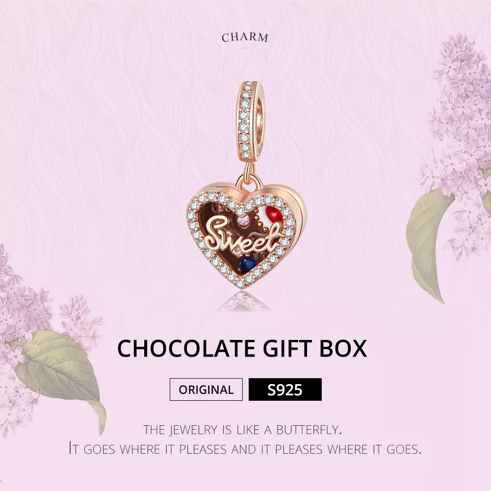 Charm Pendente Caixa de presente de chocolate estilo Pandora Rose - SCC1670