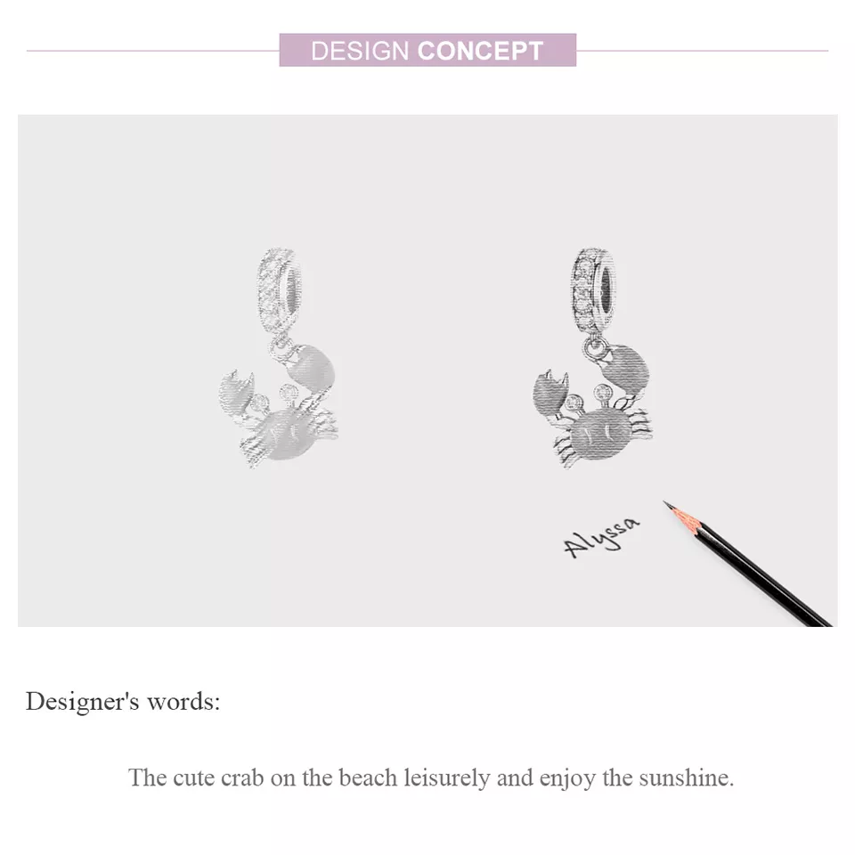 Charm Pendente Caranguejo de verão estilo Pandora - BSC076