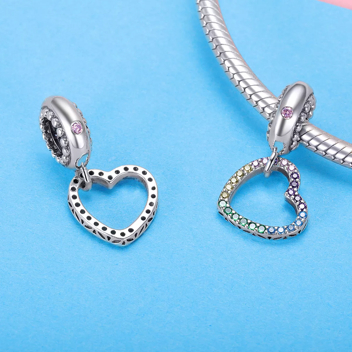 Charm Pendente Coração Colorido estilo Pandora - SCC896