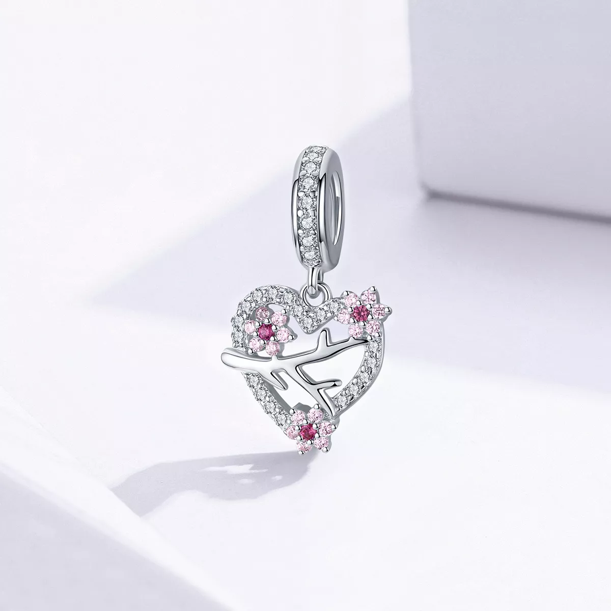 Charm Pendente Coração em Flor de Ameixa estilo Pandora - BSC151