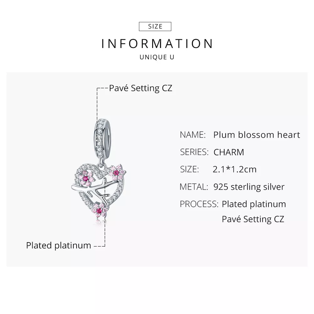 Charm Pendente Coração em Flor de Ameixa estilo Pandora - BSC151