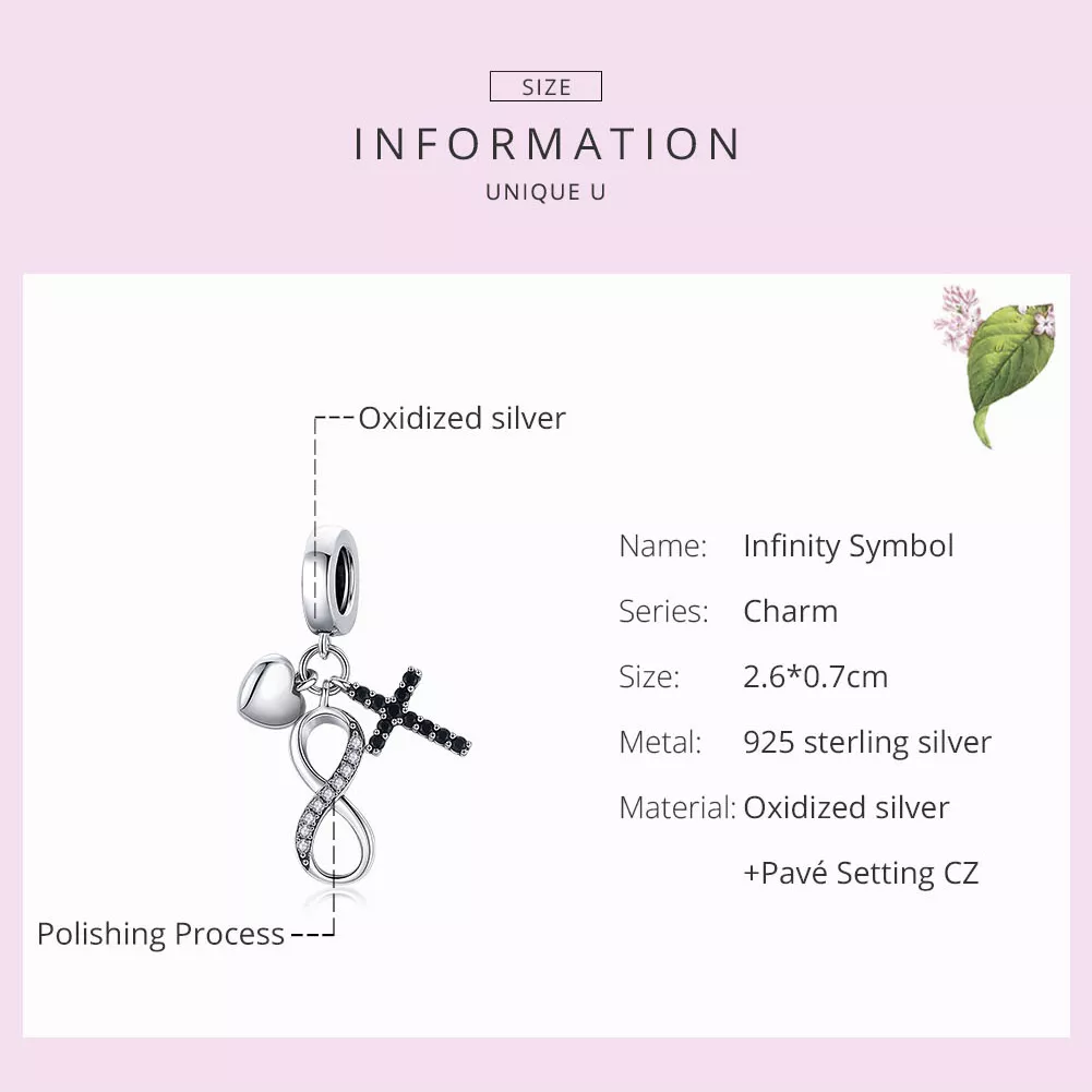 Charm Pendente Cruz e Coração Infinito estilo Pandora - SCC1713