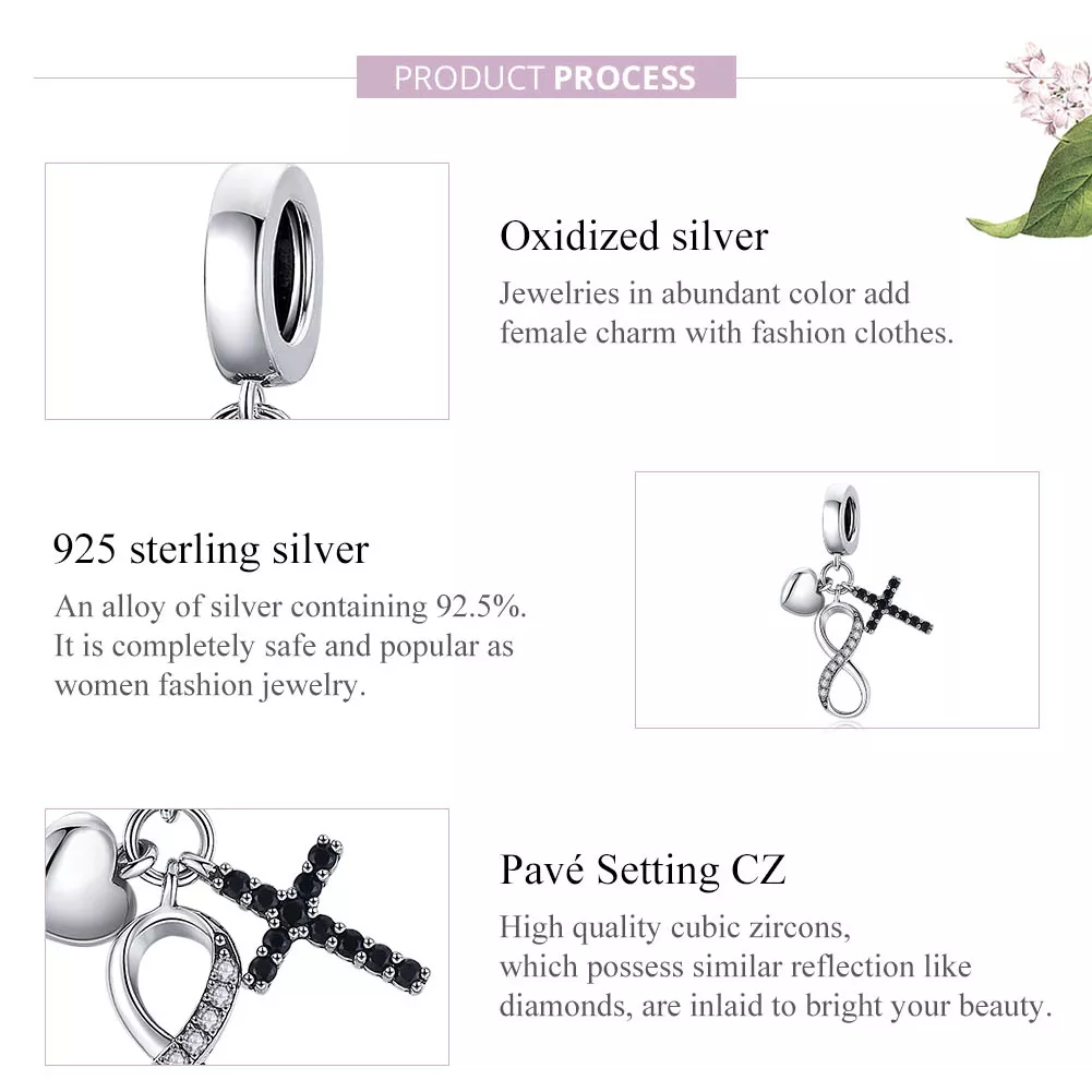 Charm Pendente Cruz e Coração Infinito estilo Pandora - SCC1713