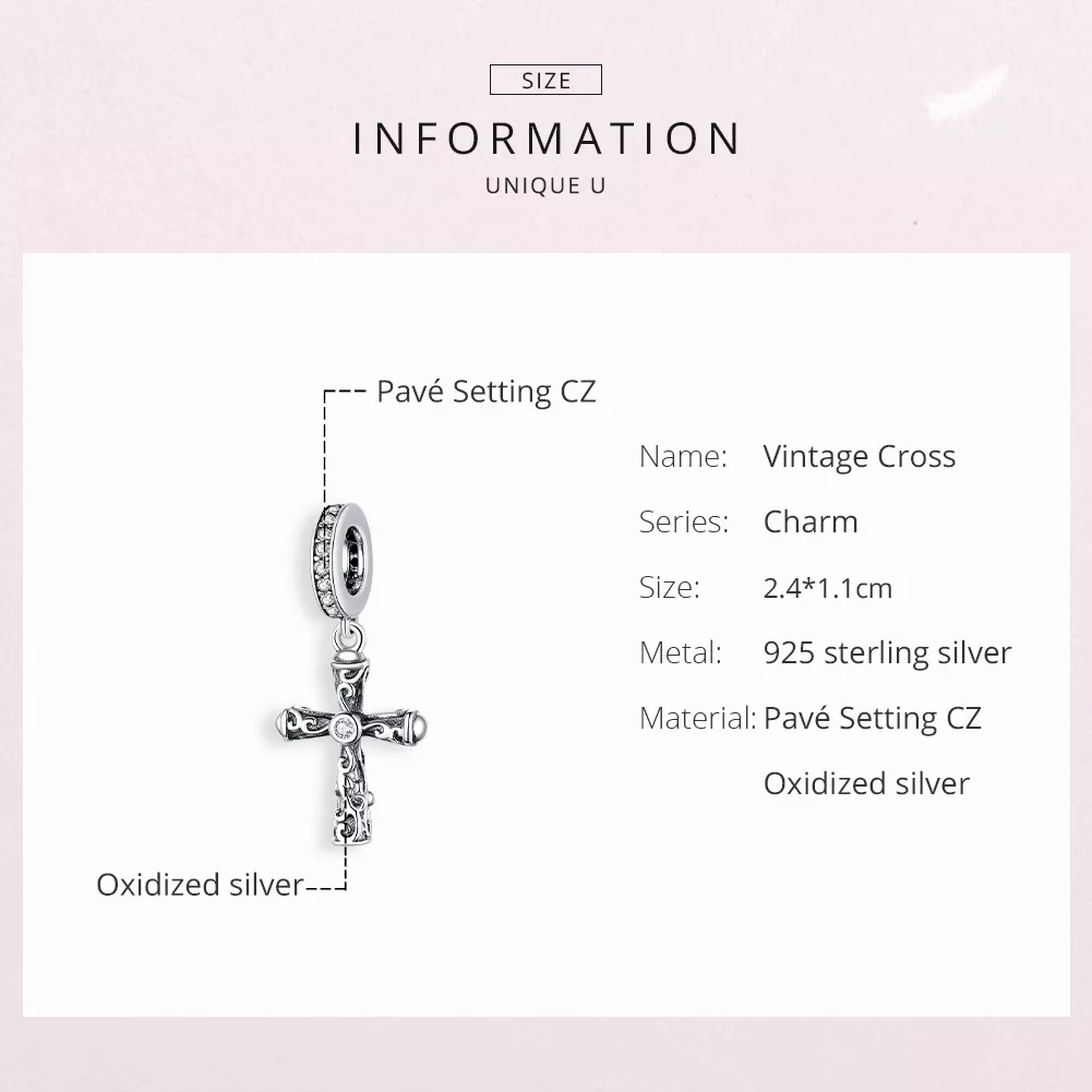 Charm Pendente Cruz Vintage estilo Pandora - BSC313