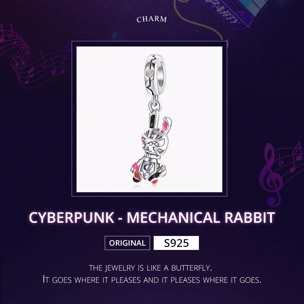 Charm Pendente Cyberpunk - Coelho Mecânico estilo Pandora - SCC1841