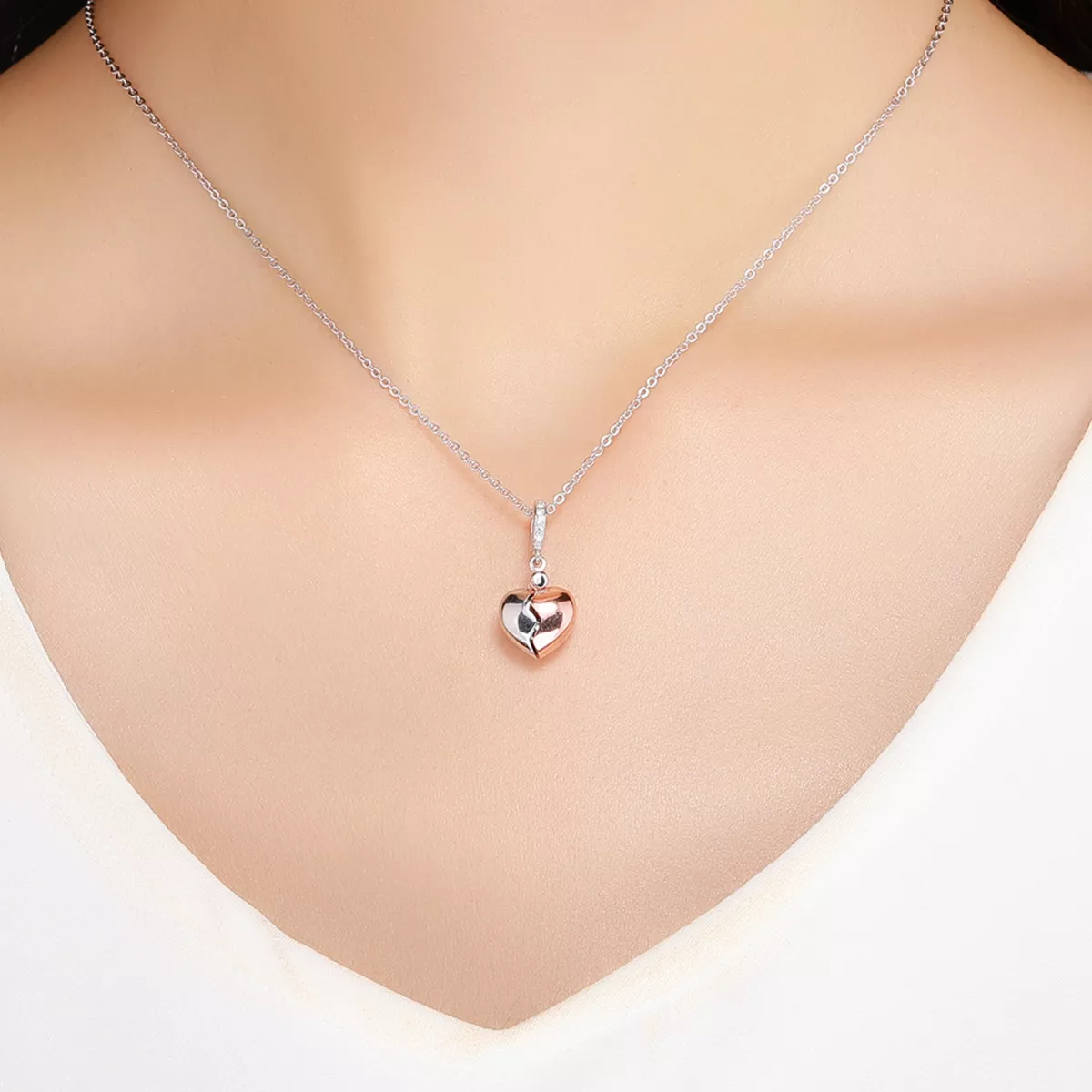 Charm Pendente Dois tons Chave de coração aberto estilo Pandora - SCC844