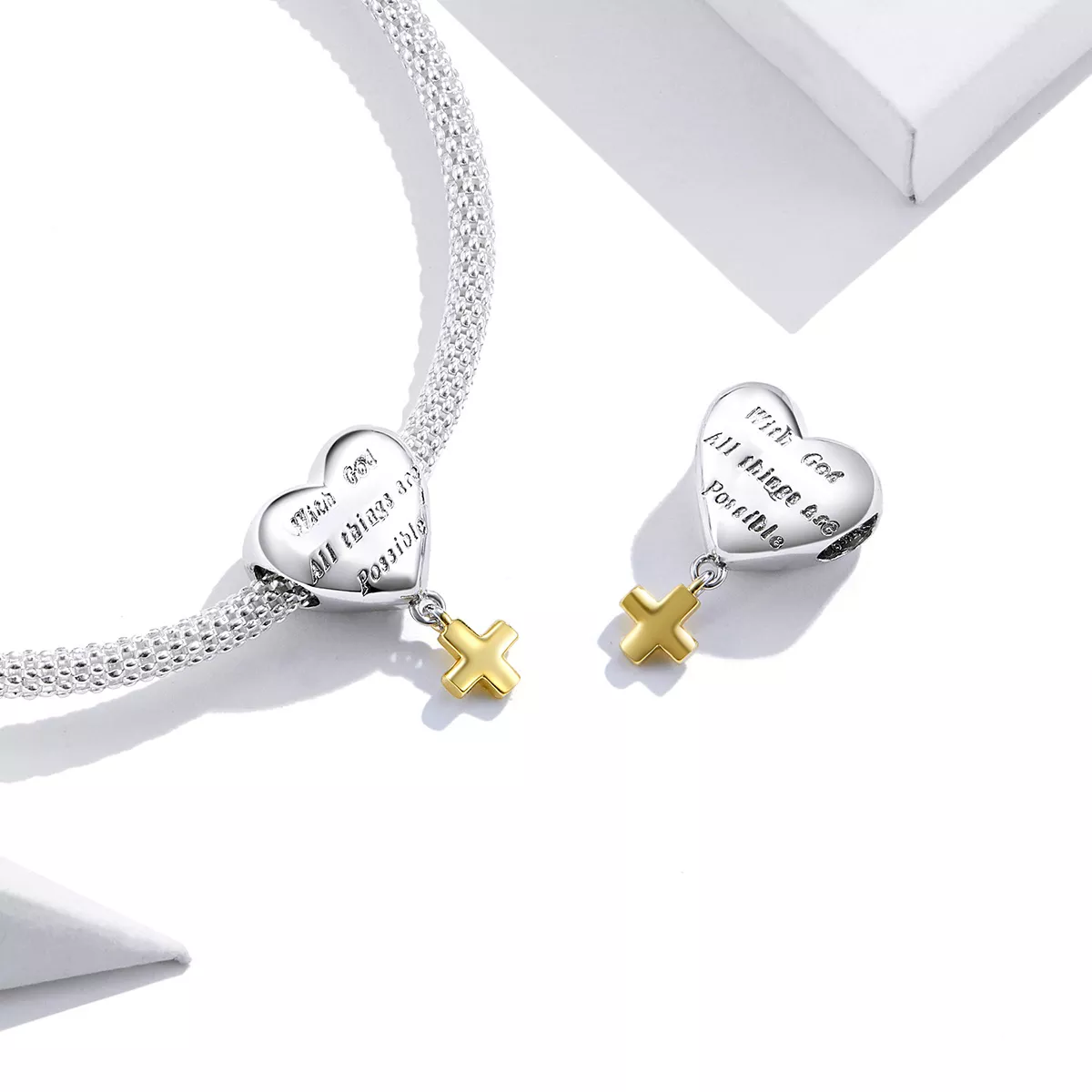 Charm Pendente Dois tons Com Deus tudo é possivel estilo Pandora - BSC309