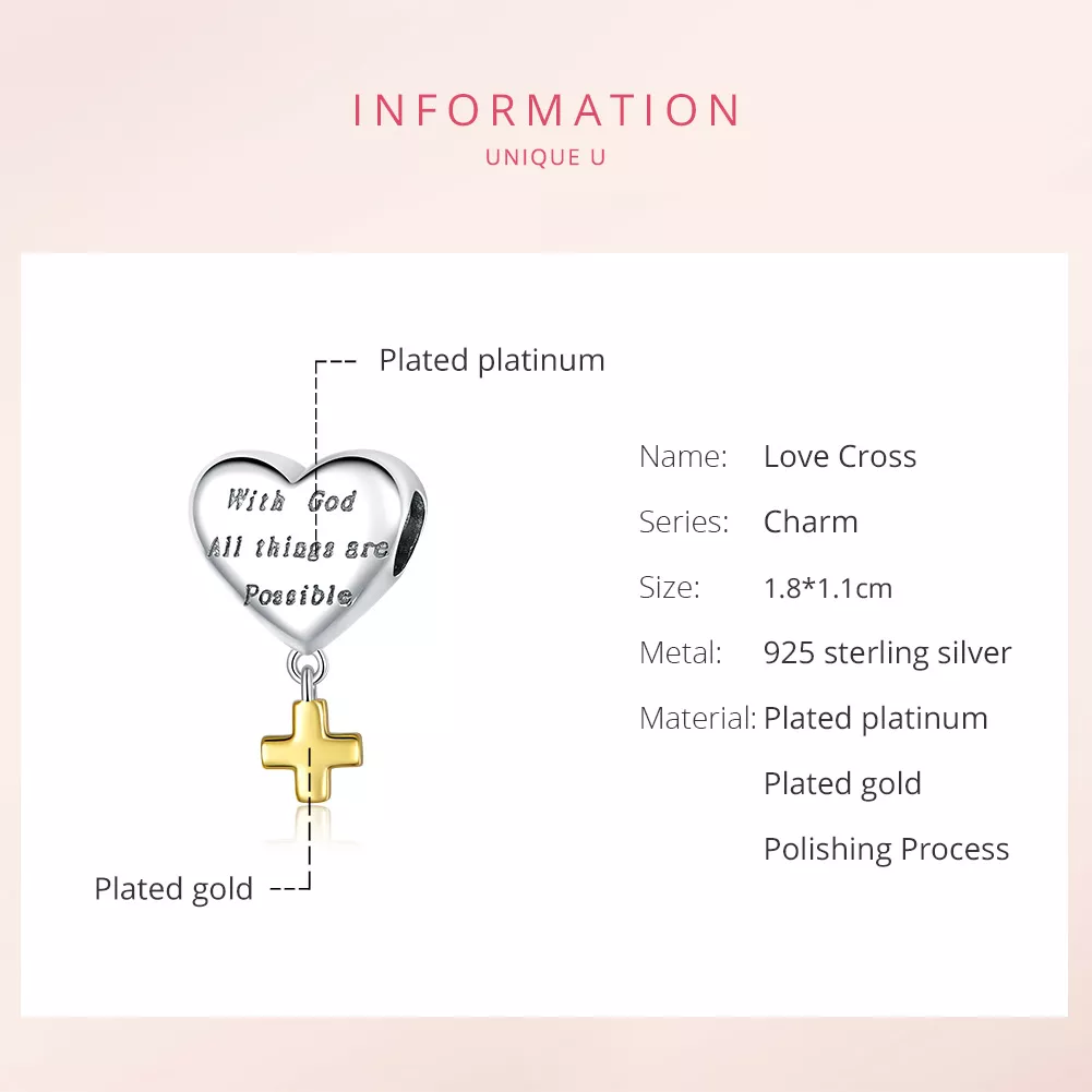 Charm Pendente Dois tons Com Deus tudo é possivel estilo Pandora - BSC309