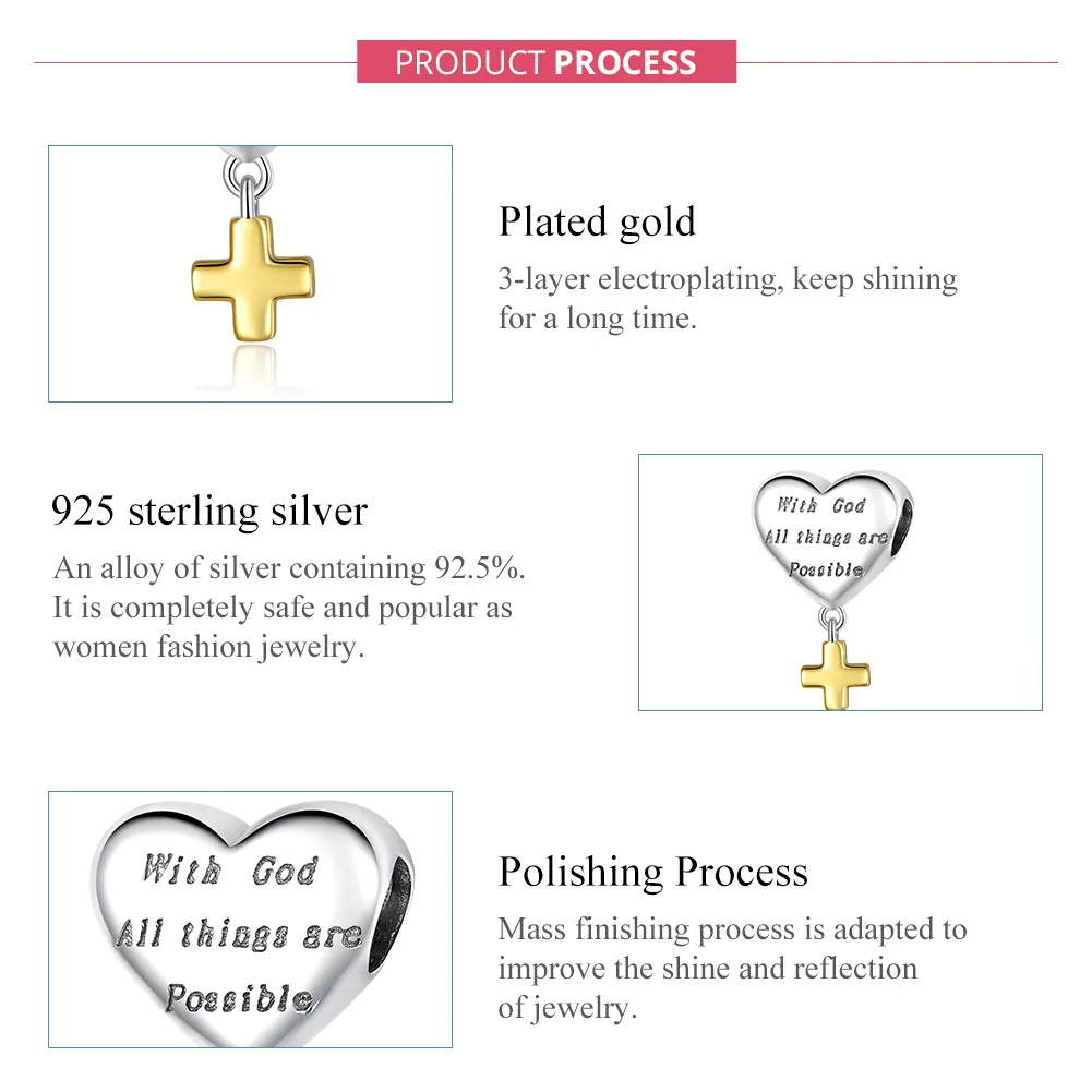 Charm Pendente Dois tons Com Deus tudo é possivel estilo Pandora - BSC309