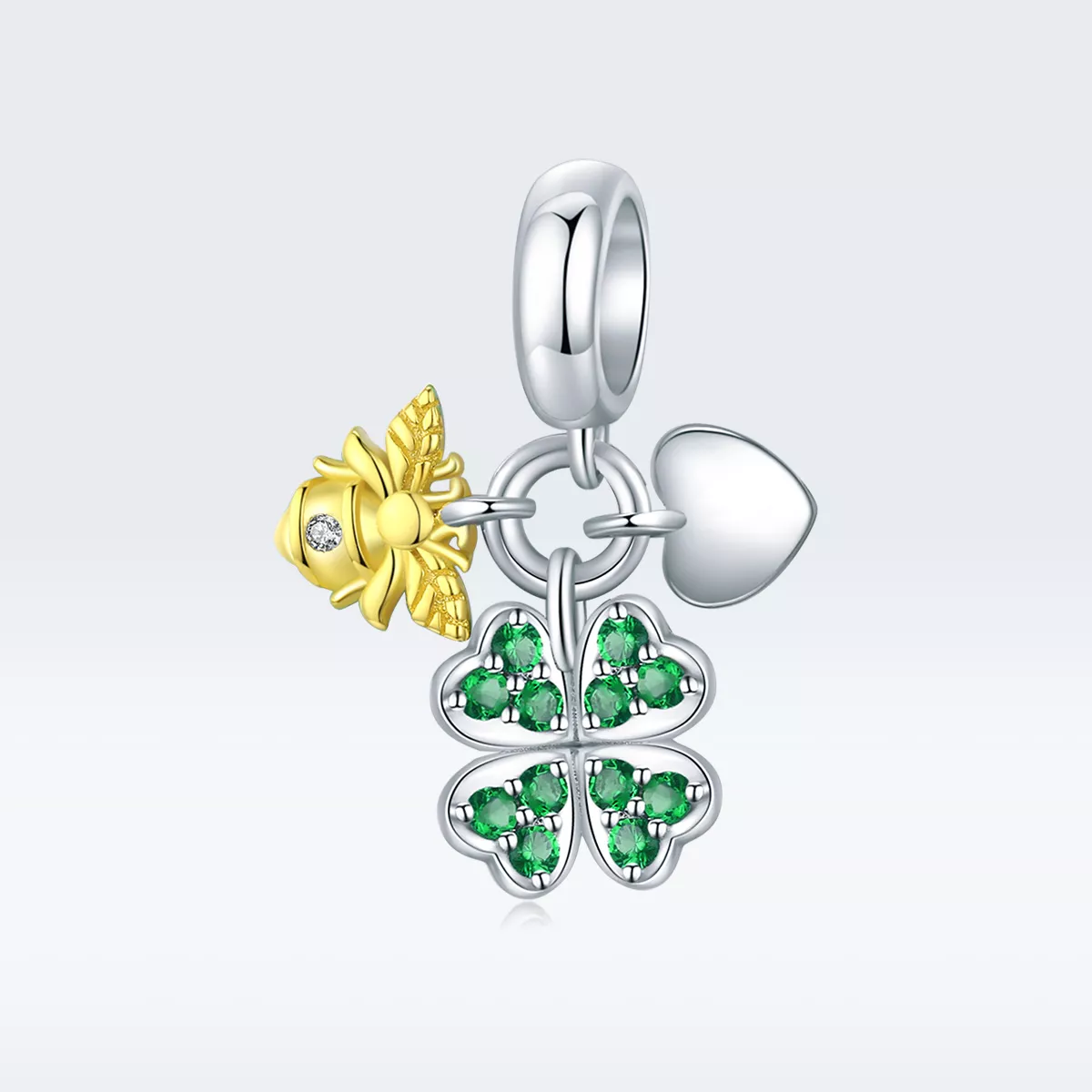 Charm Pendente Dois tons Trevo com abelha estilo Pandora - BSC303