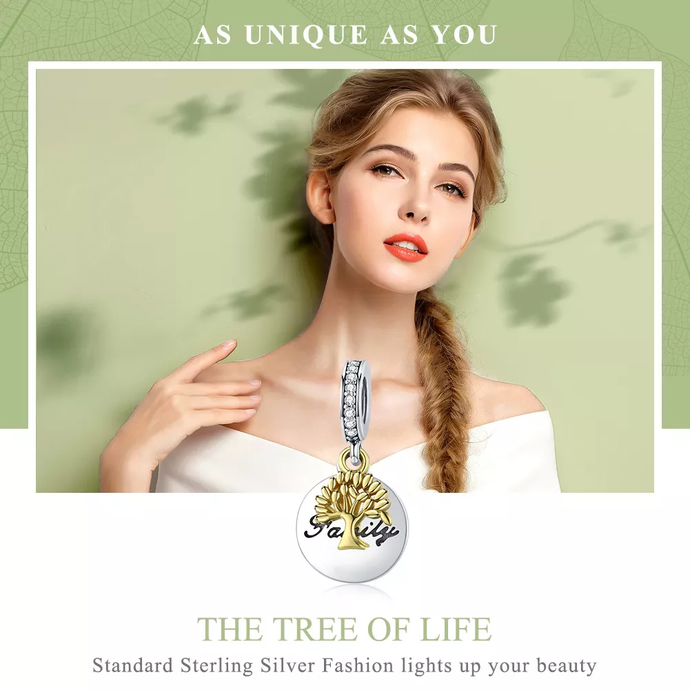 Charm Pendente Dois tons Árvore da vida vintage estilo Pandora - SCC816