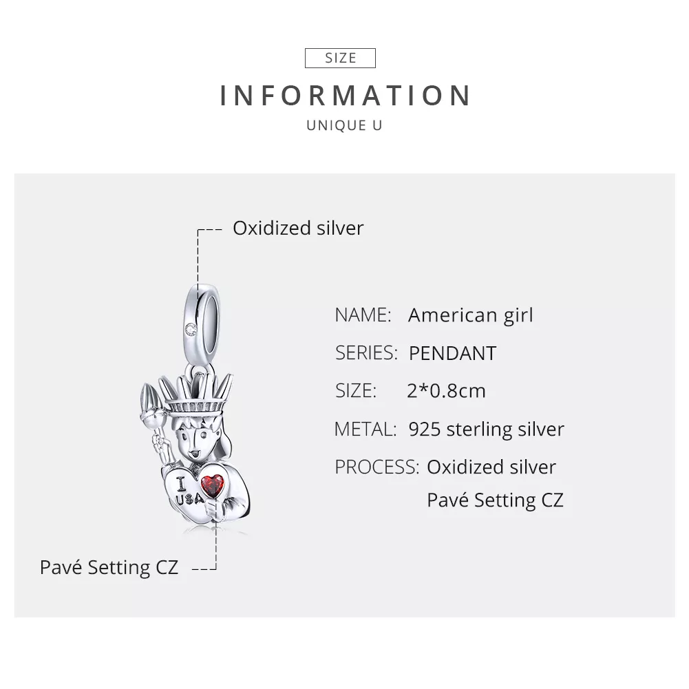 Charm Pendente Eu amo os EUA estilo Pandora - SCC1883