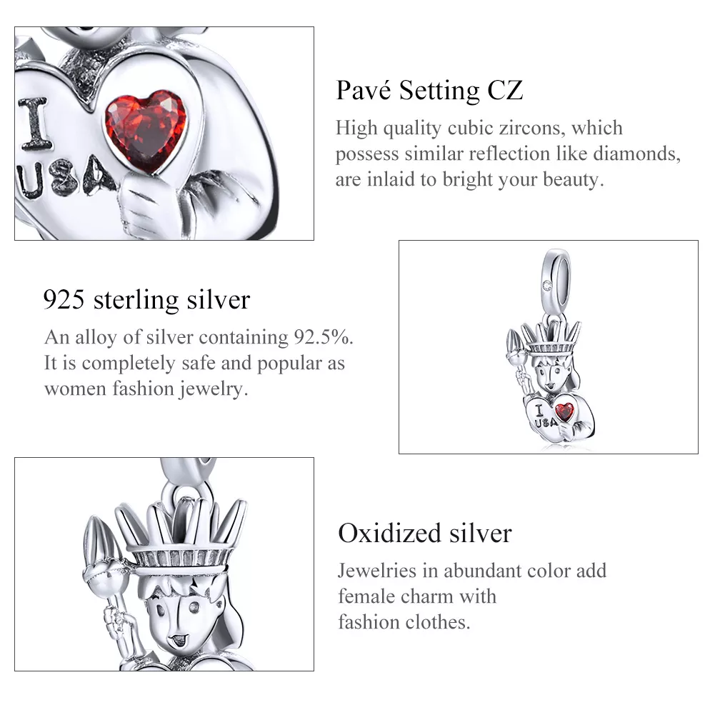 Charm Pendente Eu amo os EUA estilo Pandora - SCC1883
