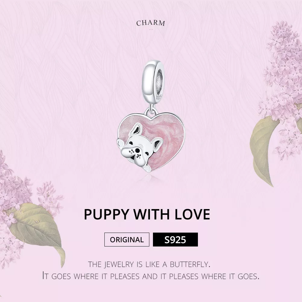 Charm Pendente Filhote de cachorro com amor estilo Pandora - BSC360