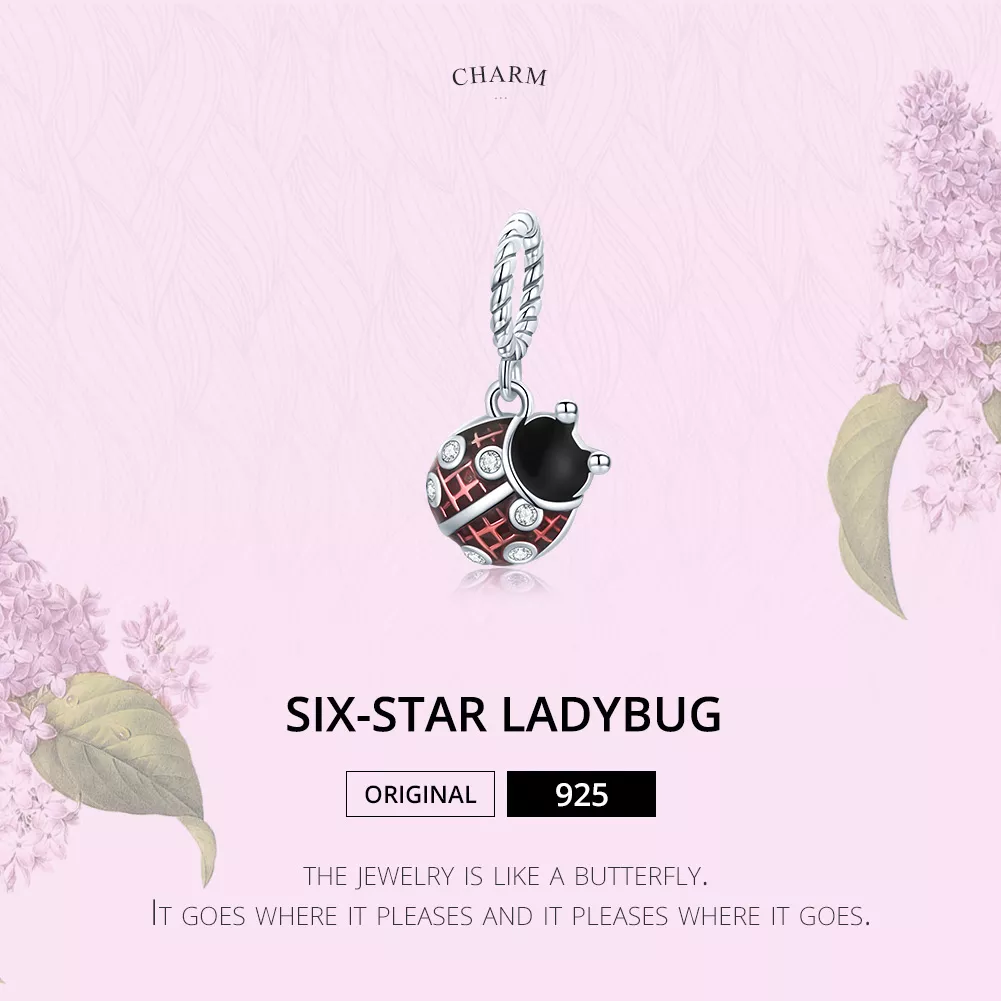 Charm Pendente Joaninha seis estrelas estilo Pandora - SCC1874