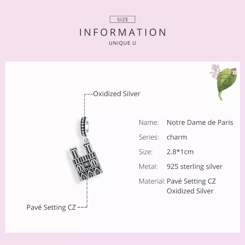 Charm Pendente Motre Dame De Paris estilo Pandora - SCC1328