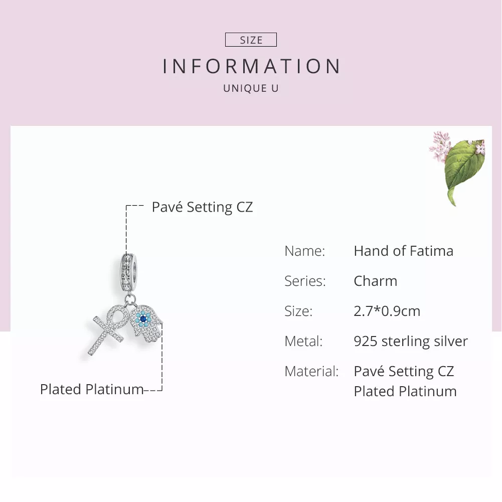 Charm Pendente Mão de Fátima estilo Pandora - BSC084