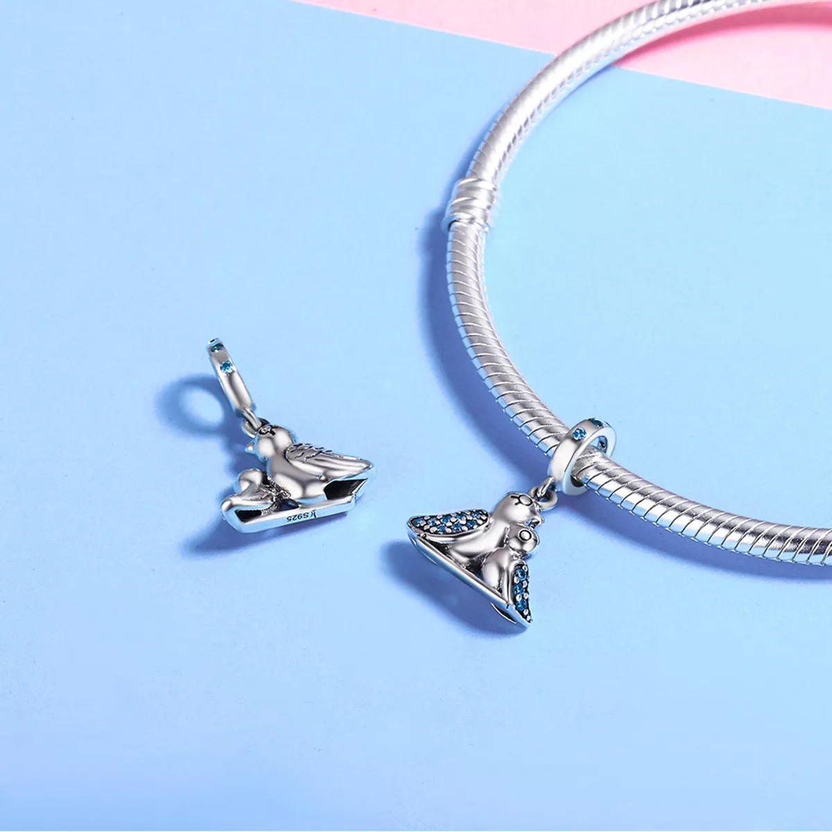 Charm Pendente Passarinho com a mãe estilo Pandora - SCC426