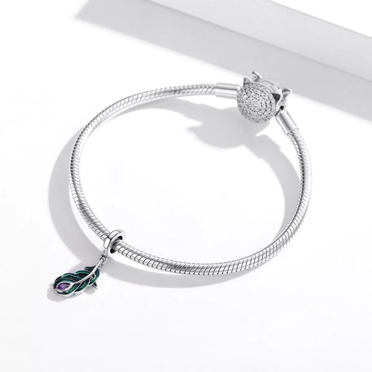 Charm Pendente Peacok Feather estilo Pandora - SCC1704