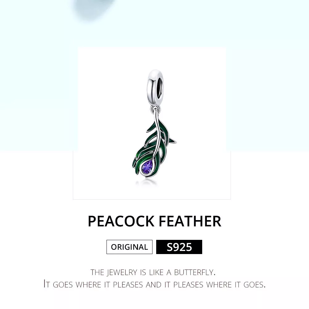 Charm Pendente Peacok Feather estilo Pandora - SCC1704