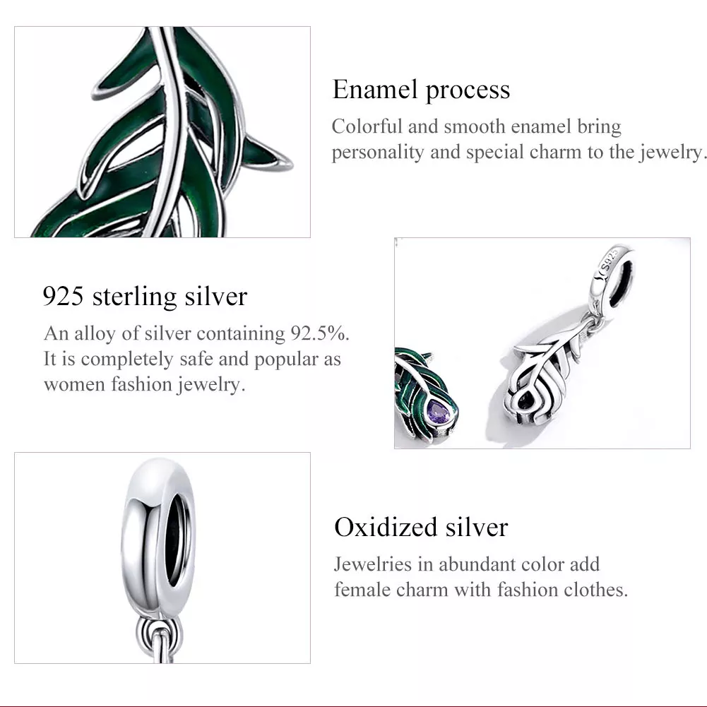 Charm Pendente Peacok Feather estilo Pandora - SCC1704