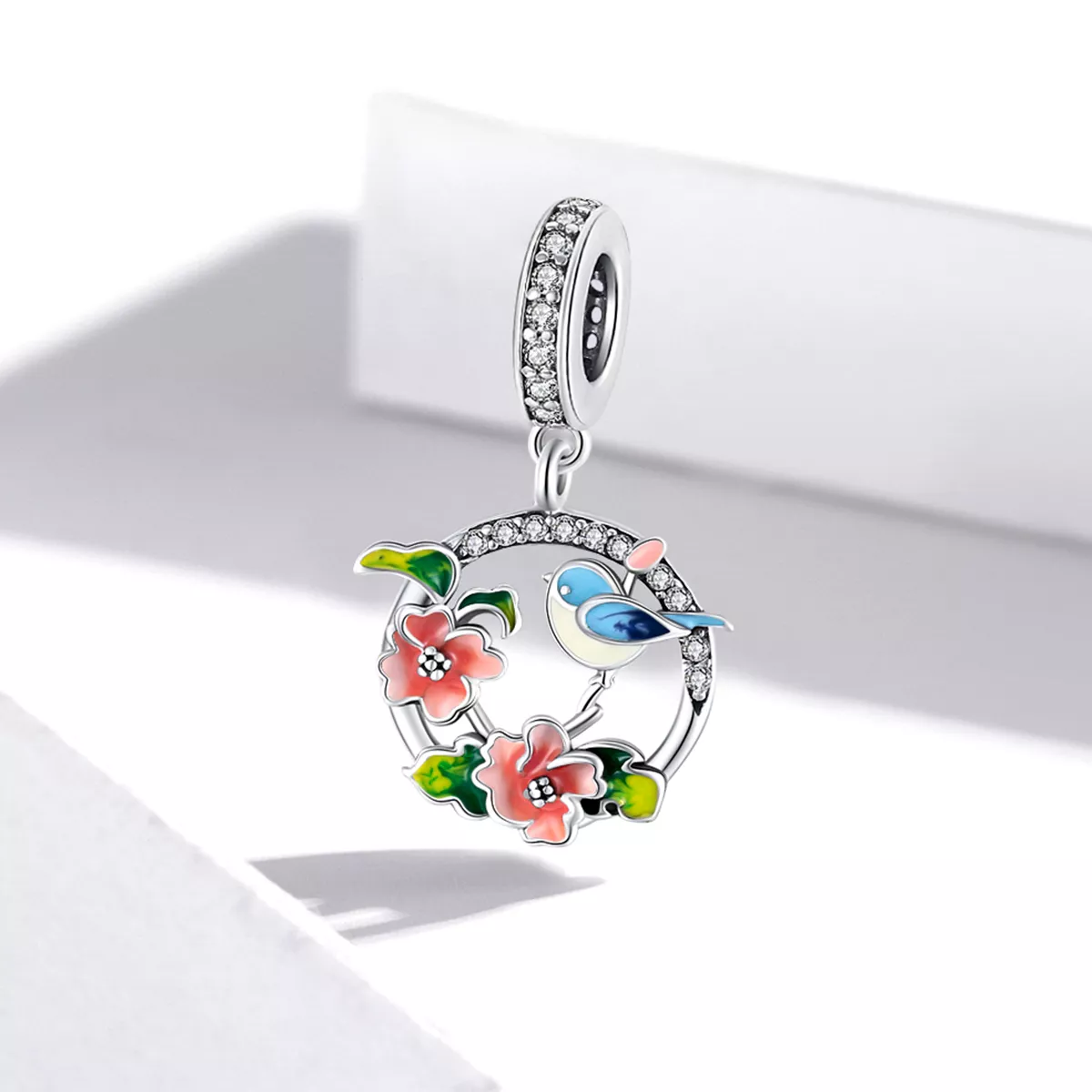 Charm Pendente Pássaros e flores estilo Pandora - SCC1726