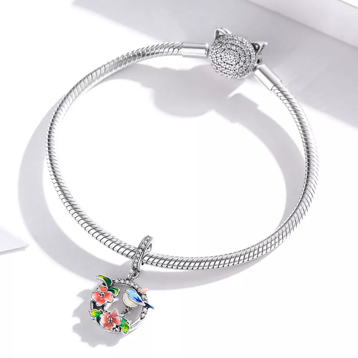 Charm Pendente Pássaros e flores estilo Pandora - SCC1726