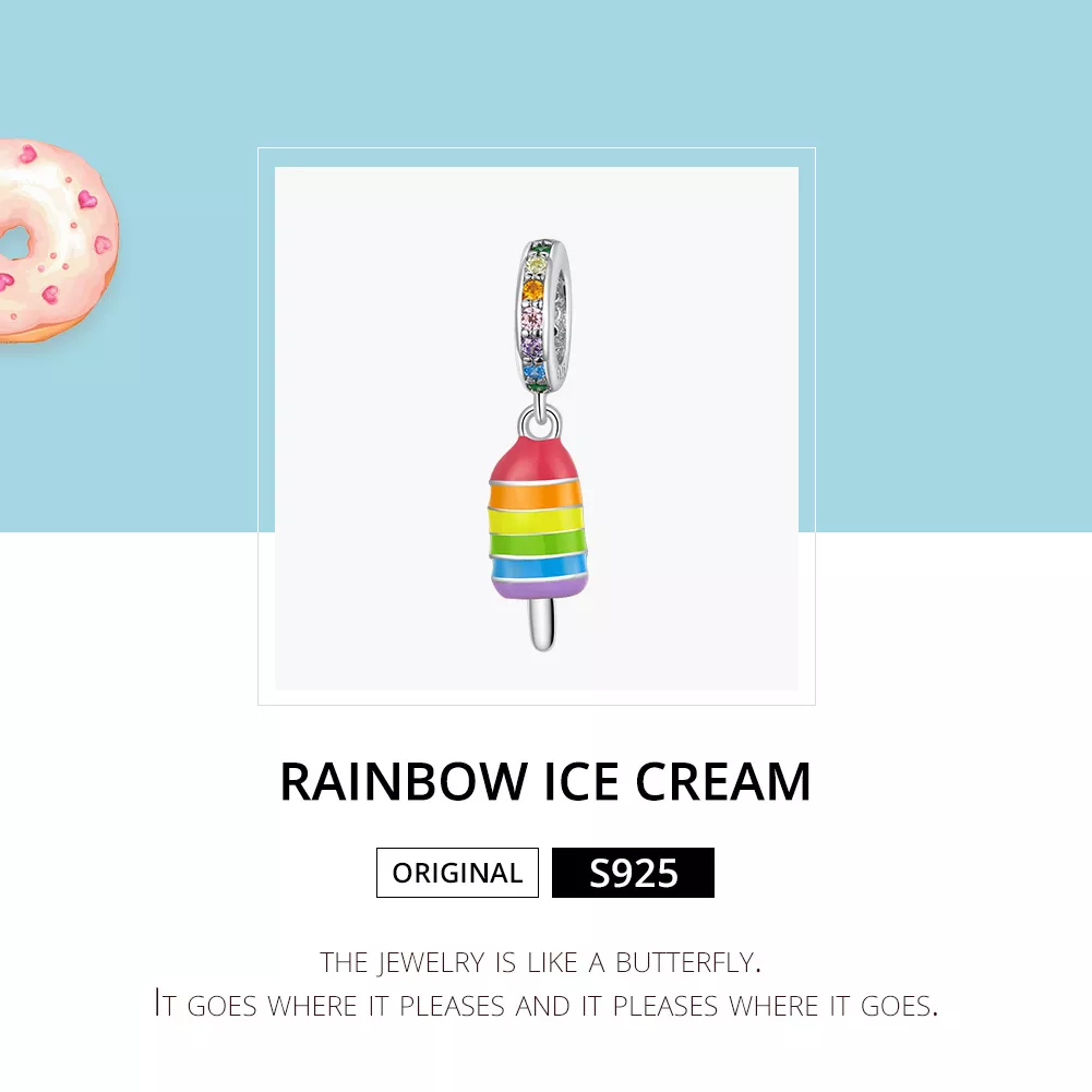 Charm Pendente Sorvete arco-íris estilo Pandora - BSC351