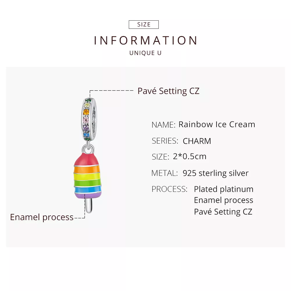 Charm Pendente Sorvete arco-íris estilo Pandora - BSC351