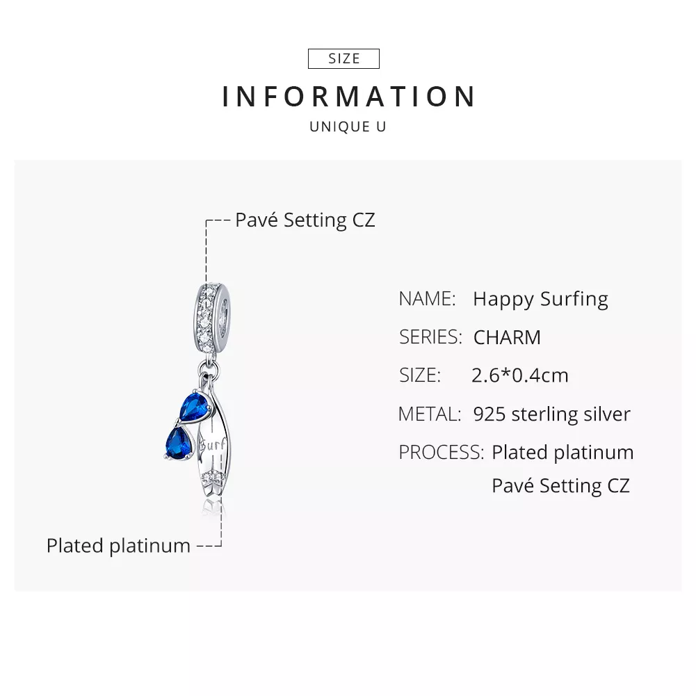 Charm Pendente Surf feliz estilo Pandora - BSC263