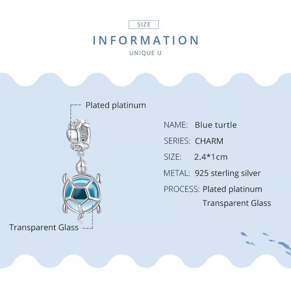 Charm Pendente Tartaruga de vidro Murano Azul estilo Pandora - SCC1804