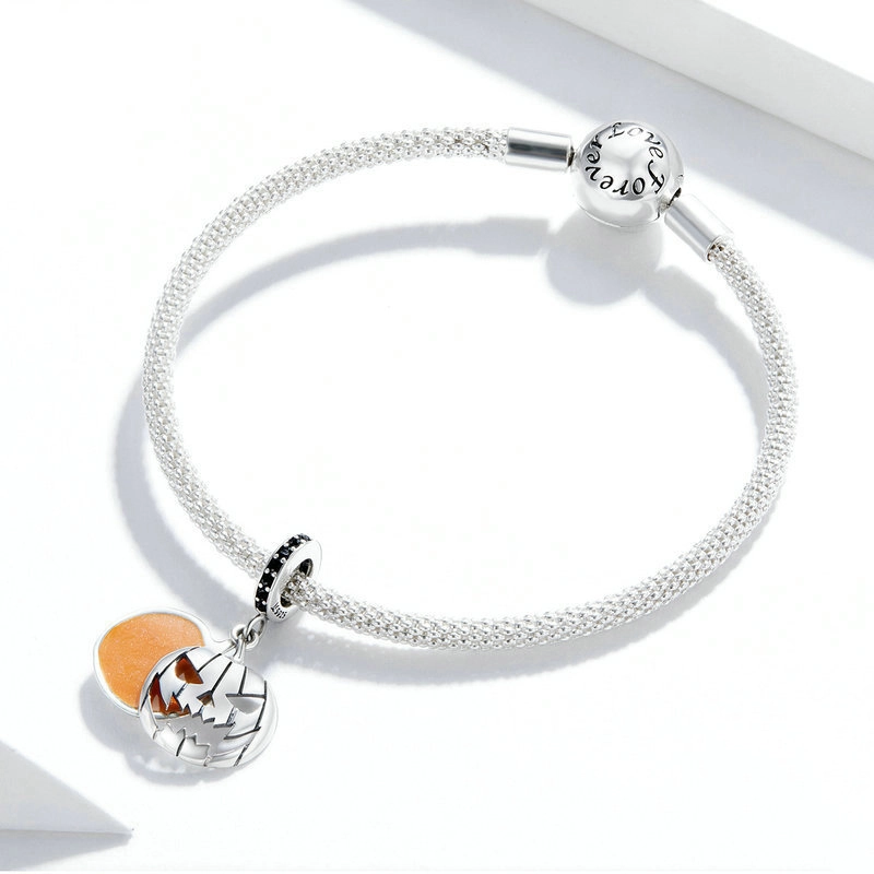 (imagem para) Charm Pendente Cara sorridente de abóbora malvada de Halloween estilo Pandora - - Visualizar 2