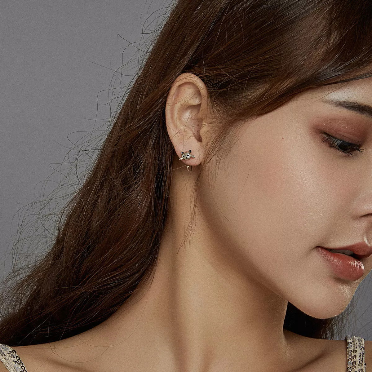 Brinco Argolas Gato fofo estilo Pandora - SCE965