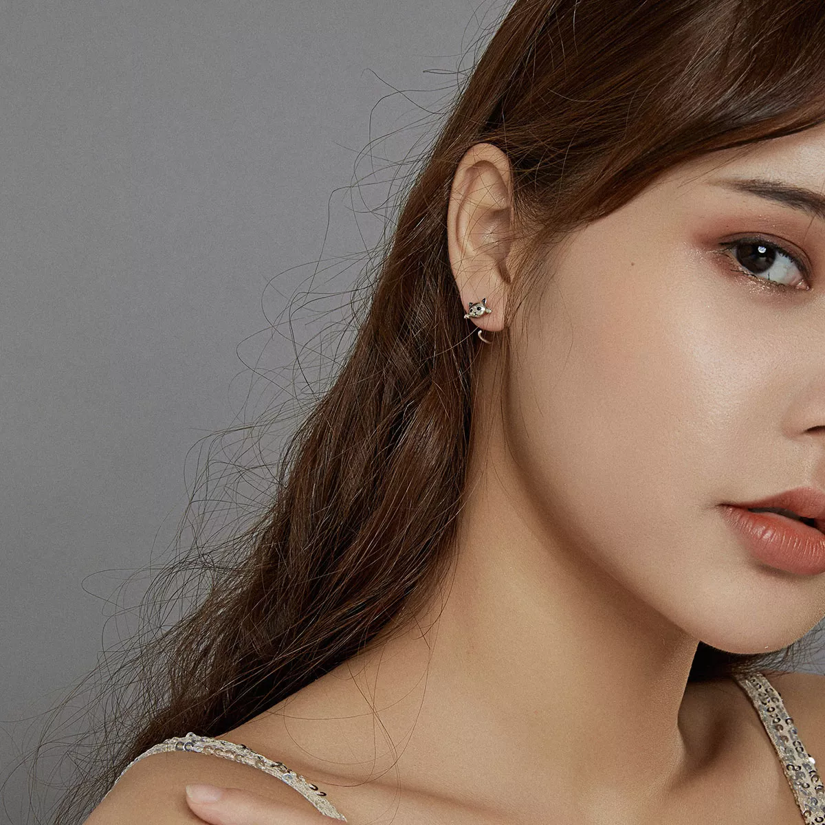 Brinco Argolas Gato fofo estilo Pandora - SCE965