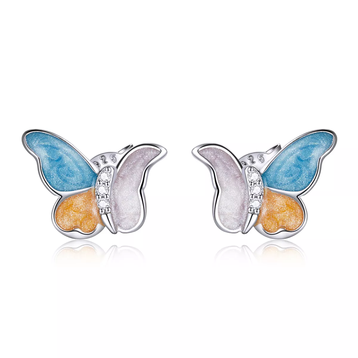 Brincos Petit Borboleta Com Três Cores estilo Pandora - SCE1156