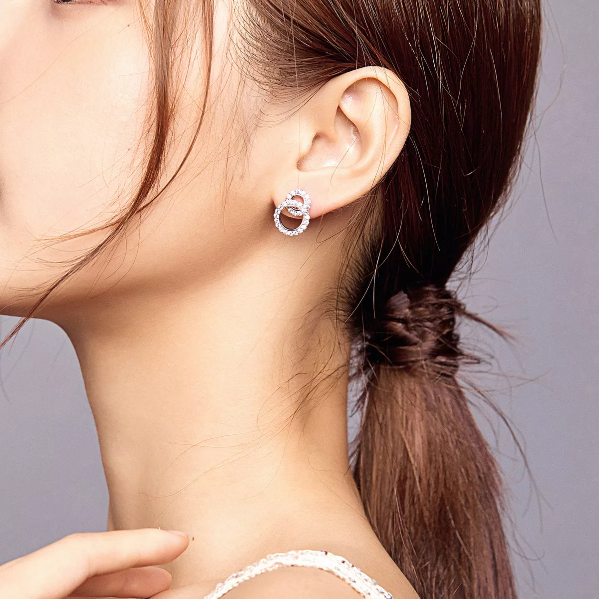 Brincos Petit Dazzling Double Rings estilo Pandora - BSE388