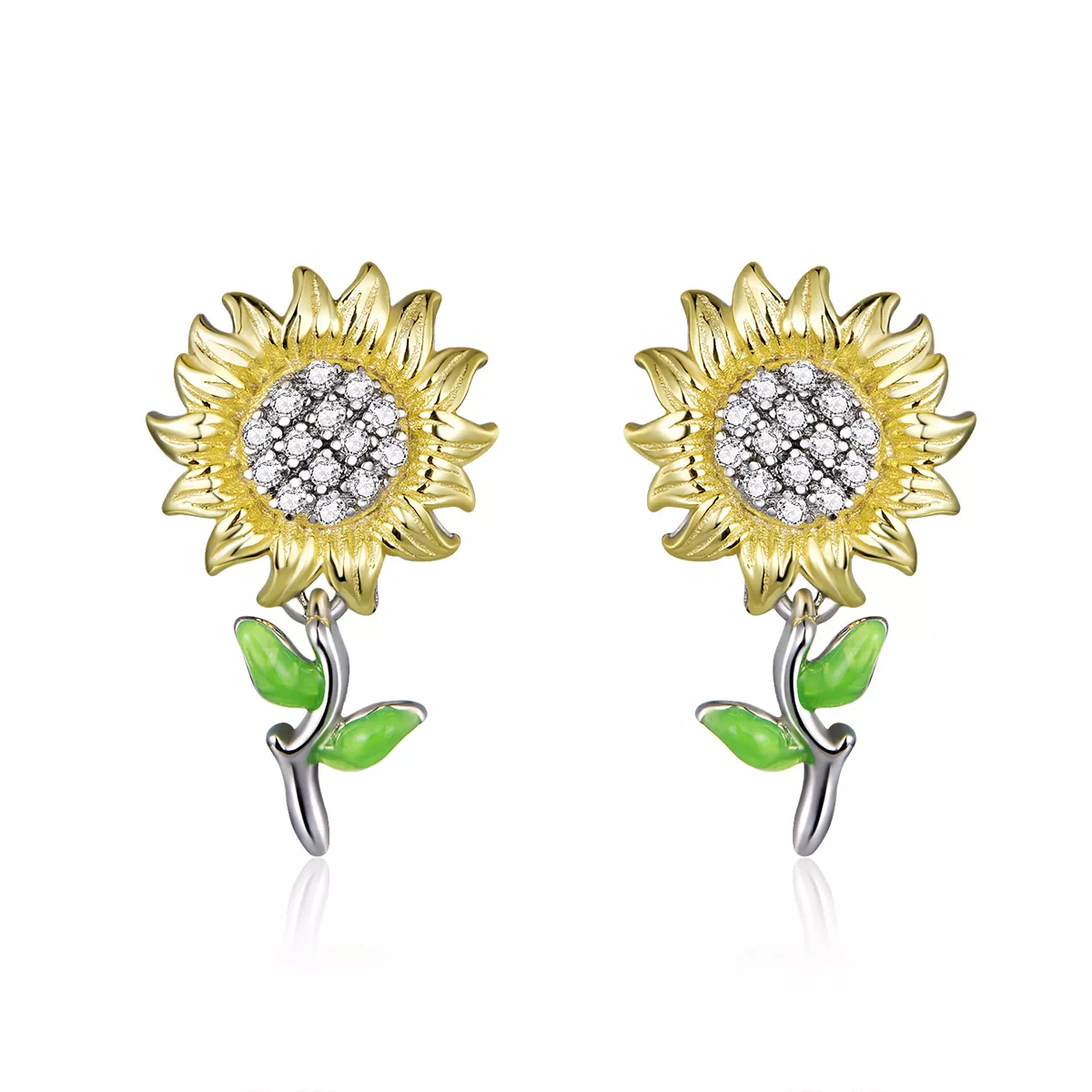 Brincos Petit Dois tons Girassol estilo Pandora - SCE919