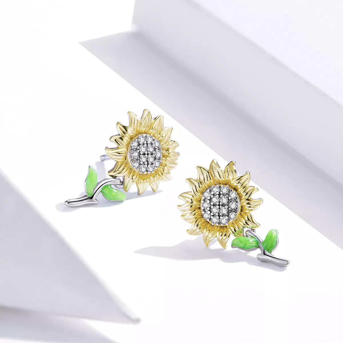 Brincos Petit Dois tons Girassol estilo Pandora - SCE919