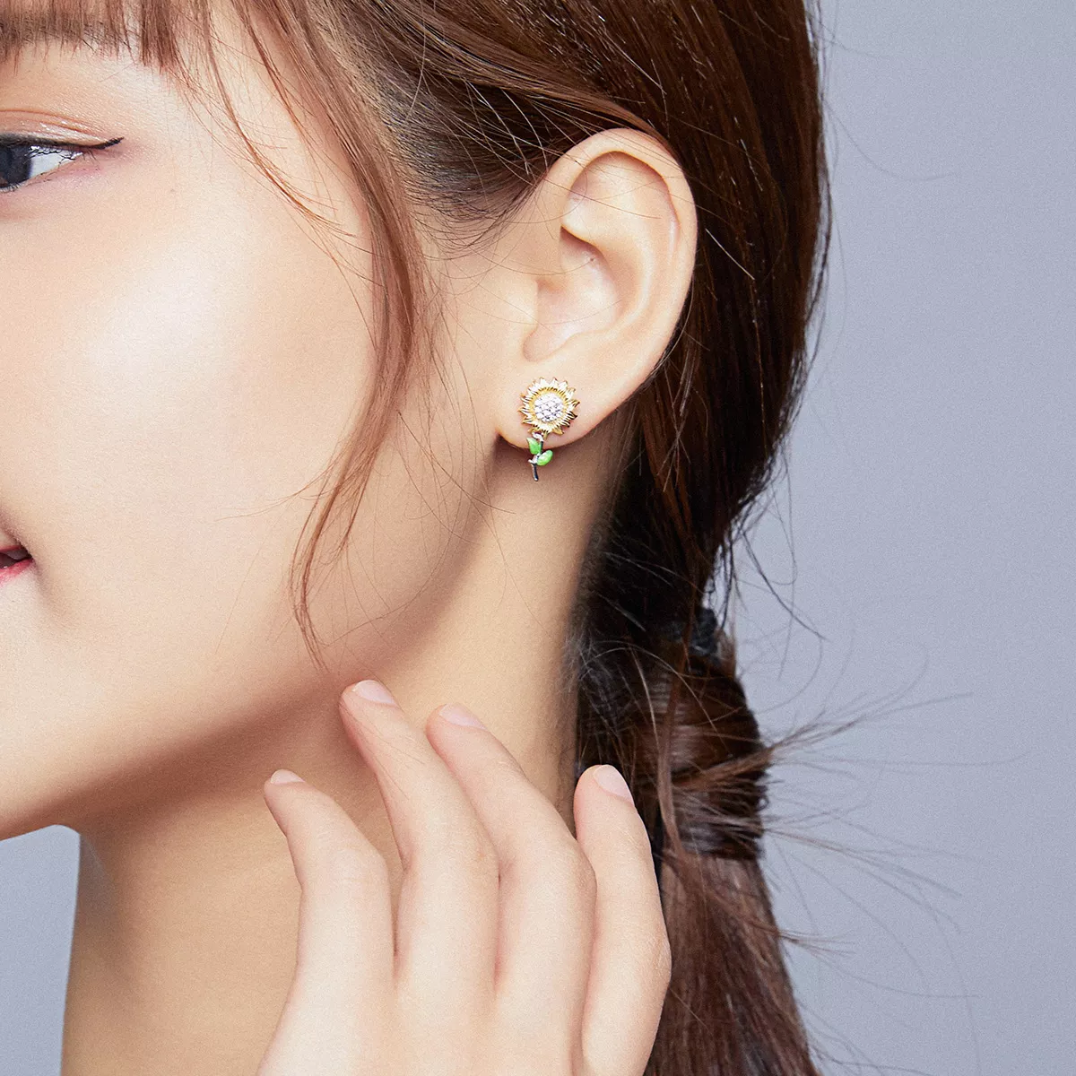 Brincos Petit Dois tons Girassol estilo Pandora - SCE919