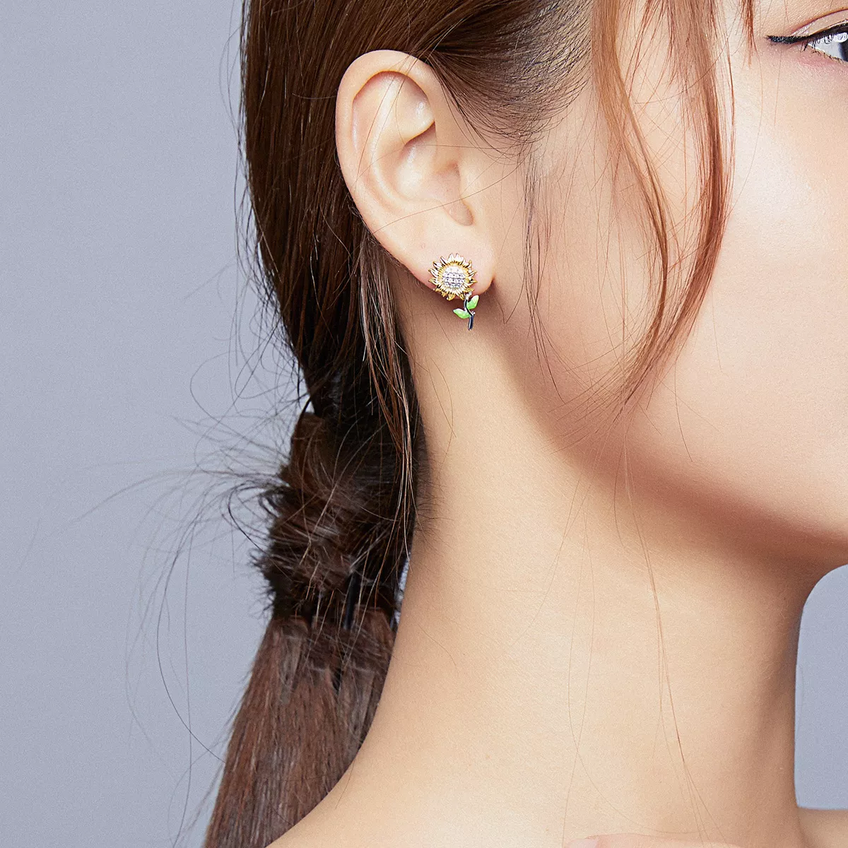 Brincos Petit Dois tons Girassol estilo Pandora - SCE919