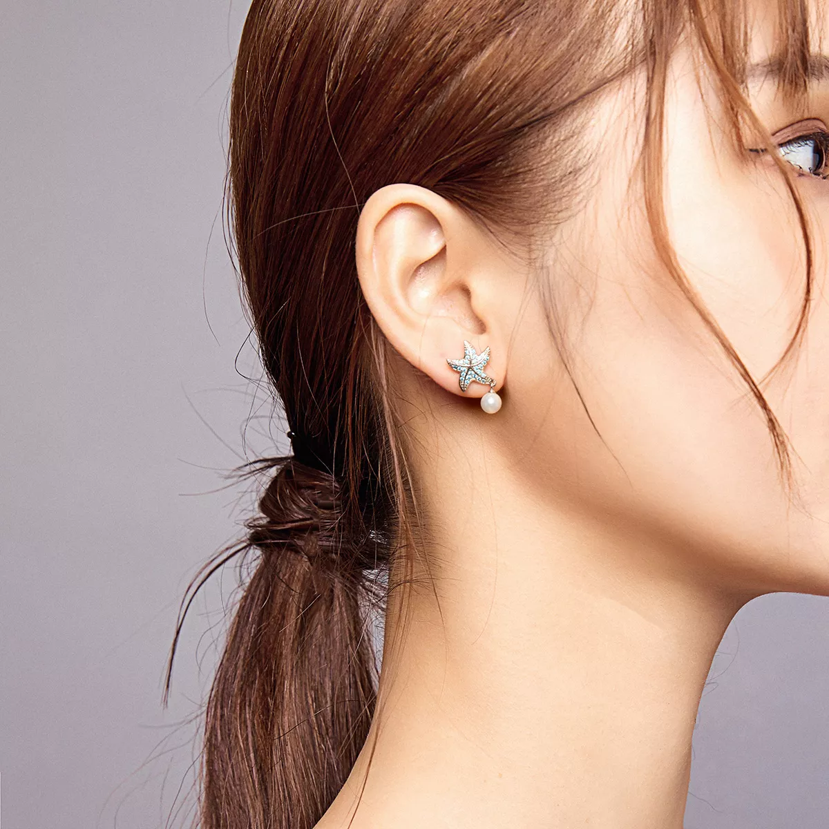 Brincos Petit Estrela do mar com pérolas estilo Pandora - BSE405