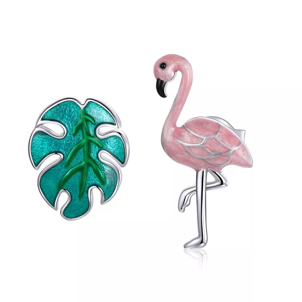Brincos Petit Folha e Flamingos estilo Pandora - SCE1124