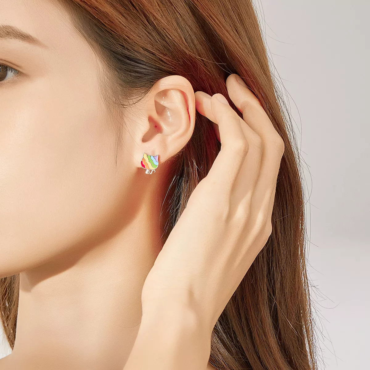 Brincos Petit Gatinho arco-íris estilo Pandora - SCE823