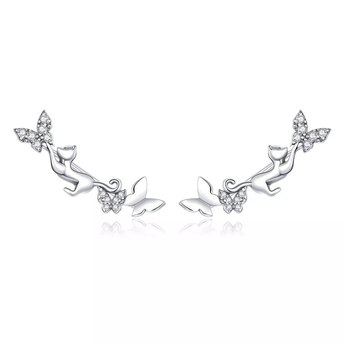 Brincos Petit Gato e borboletas estilo Pandora - SCE961