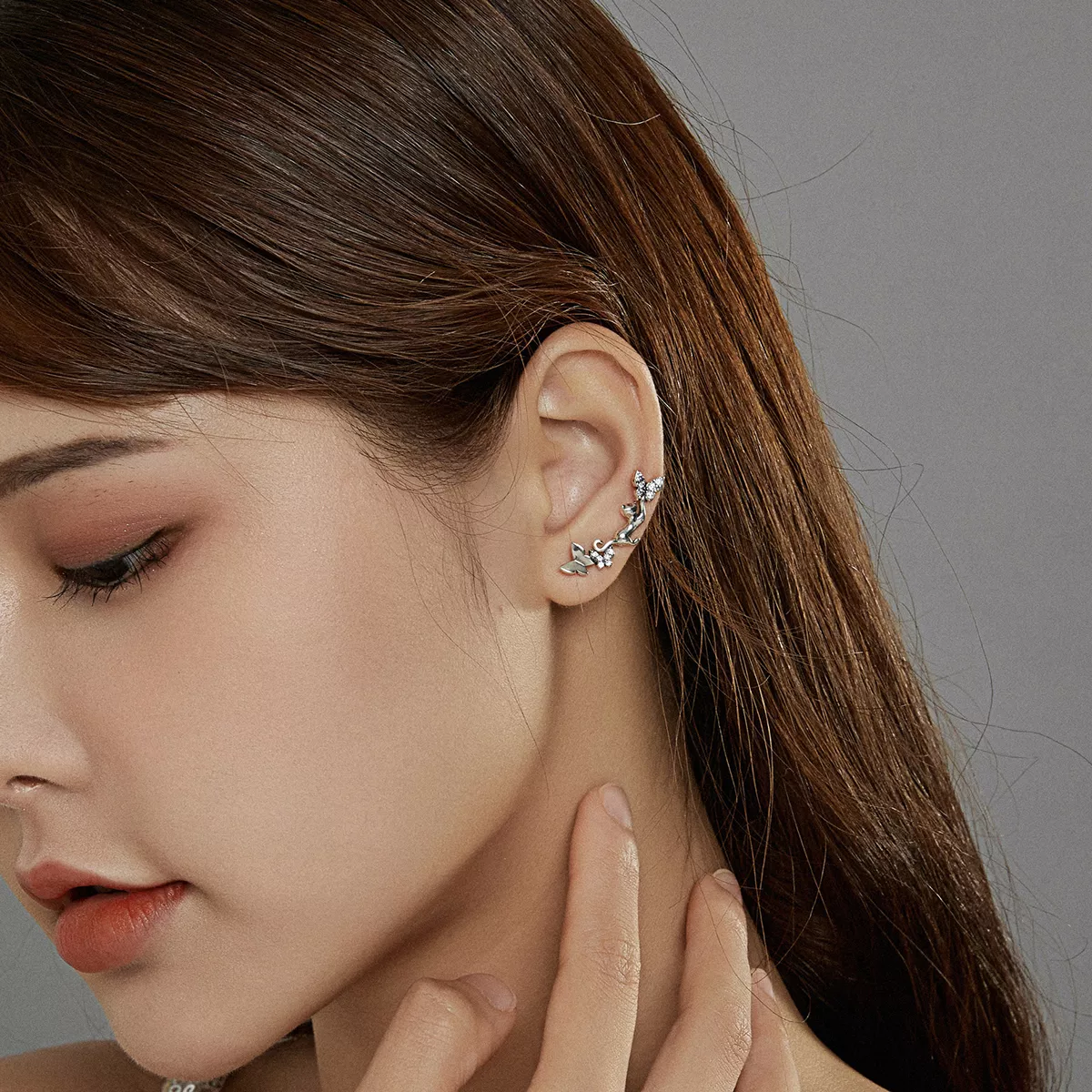 Brincos Petit Gato e borboletas estilo Pandora - SCE961