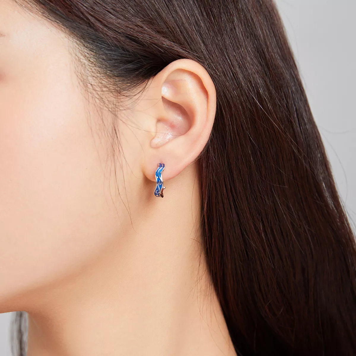 Brincos Petit Padrão de Estrela Azul estilo Pandora - SCE1029