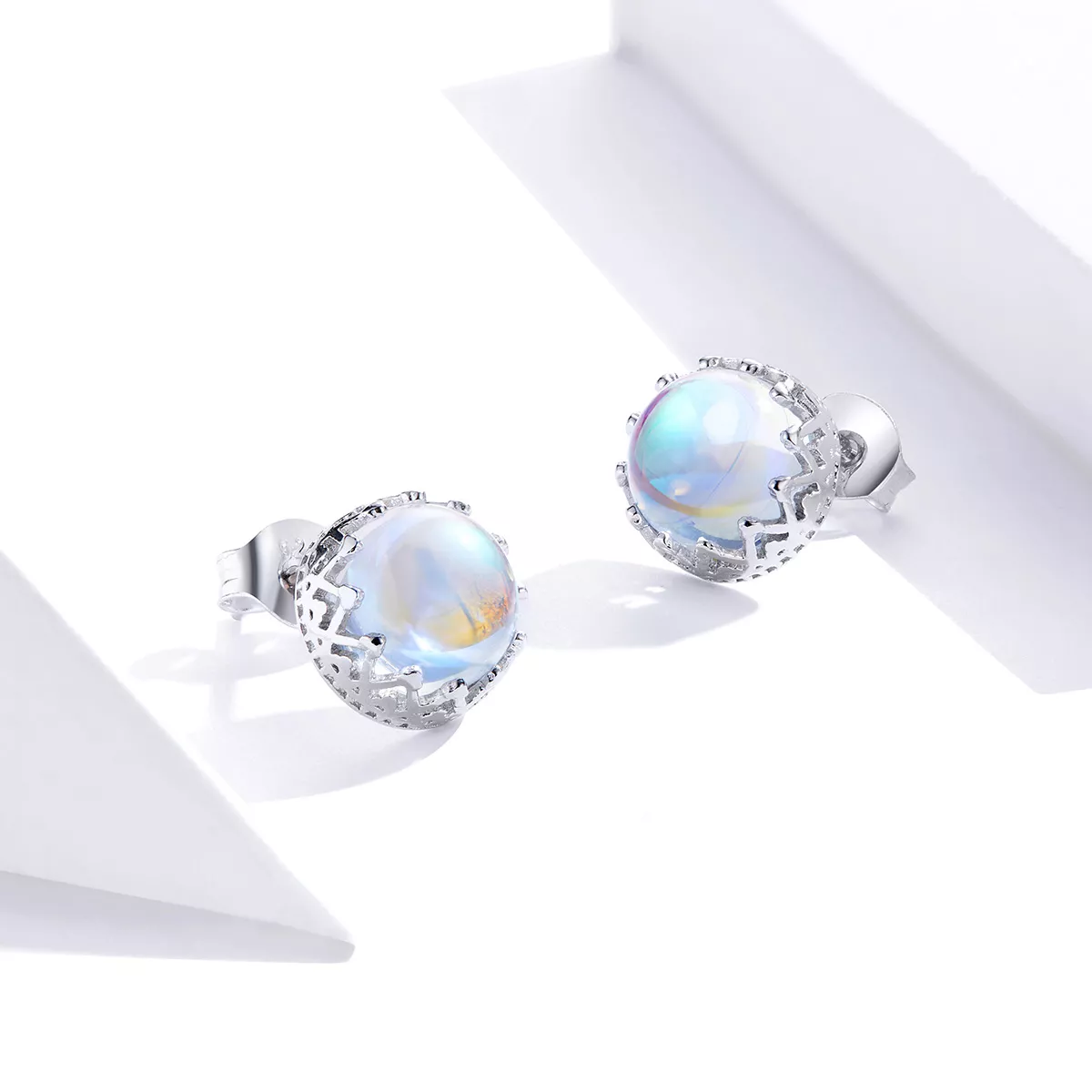 Brincos Petit Pedra da lua da coroa estilo Pandora - SCE877