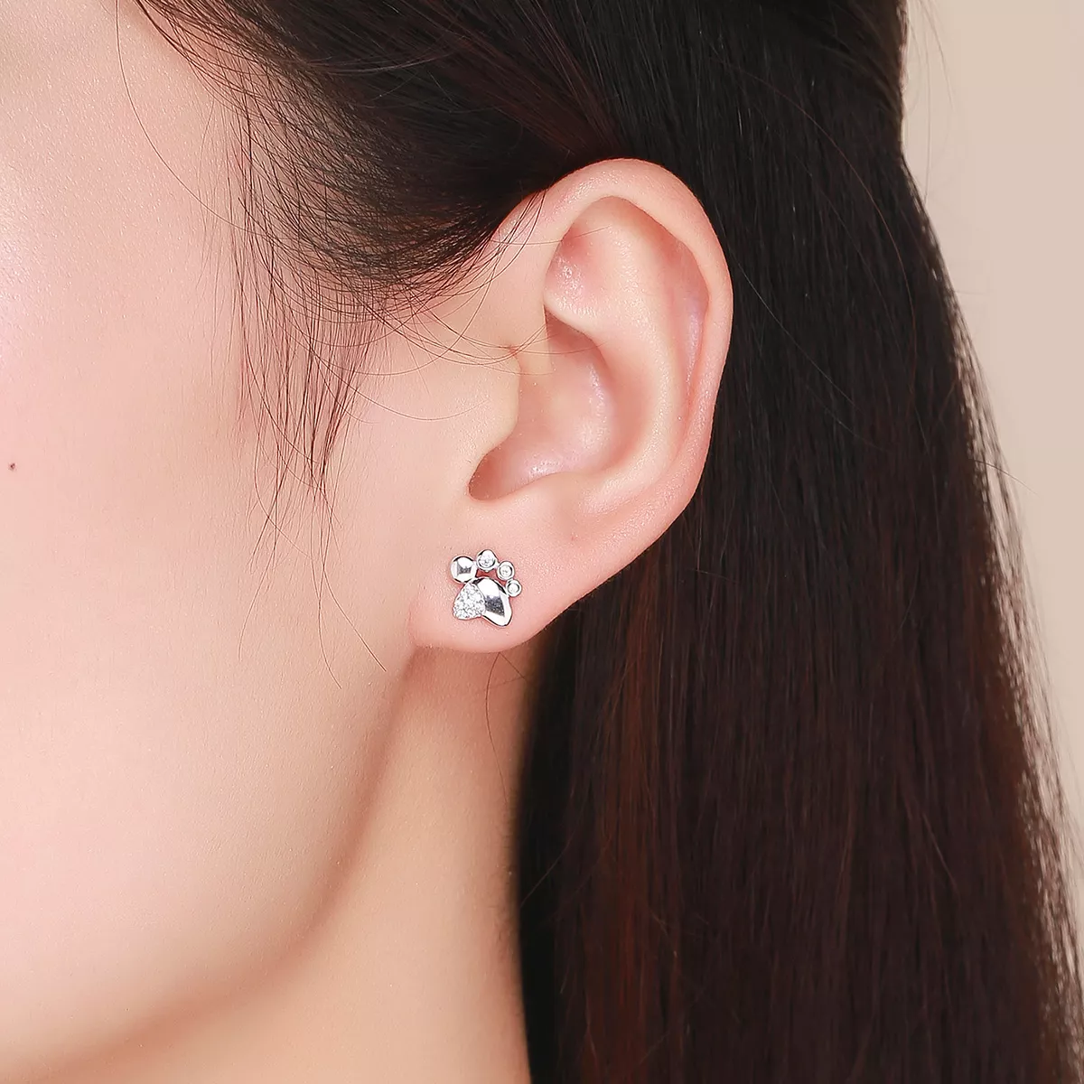 Brincos Petit Pegadas fofas de gatinho anti-alérgico estilo Pandora - BSE033