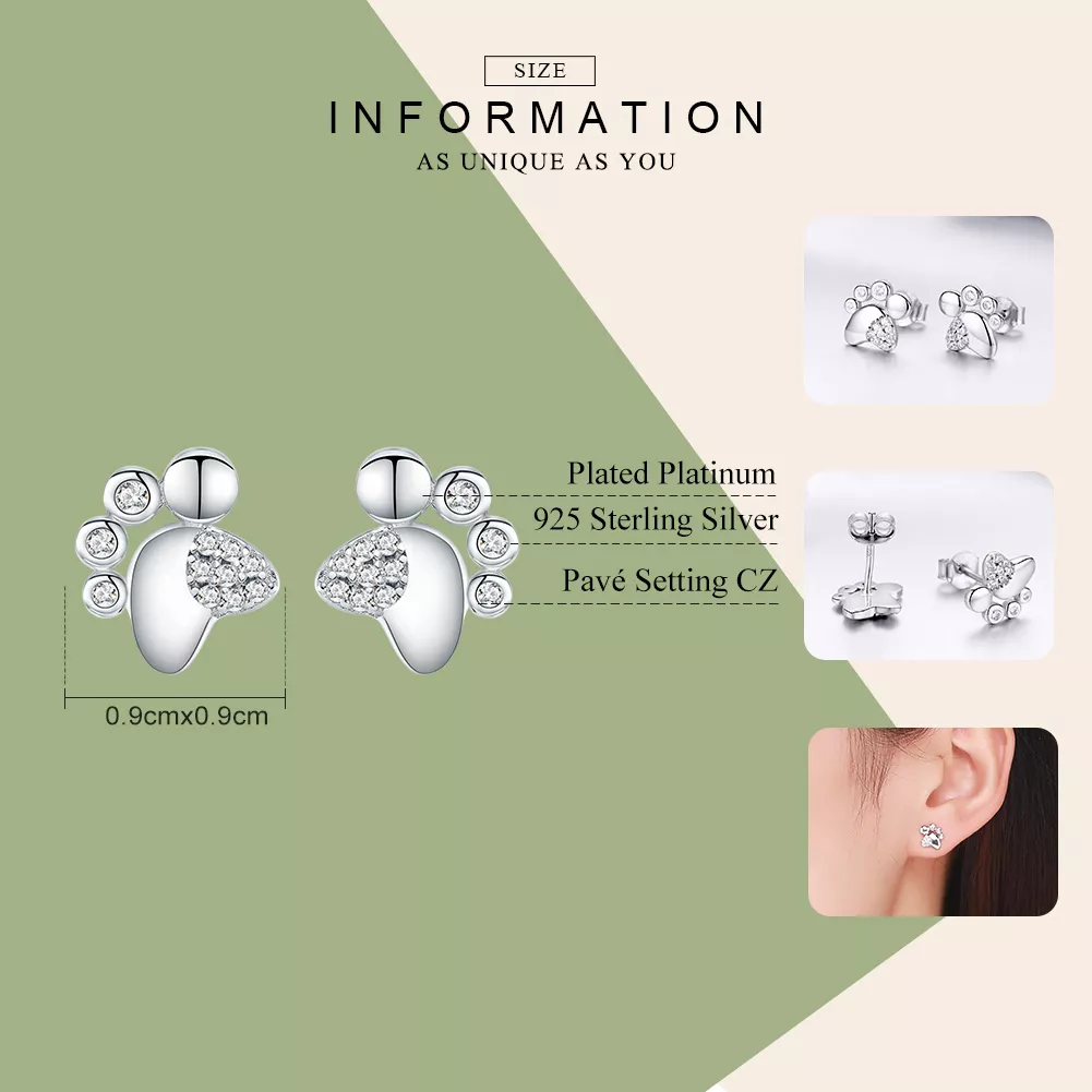 Brincos Petit Pegadas fofas de gatinho anti-alérgico estilo Pandora - BSE033