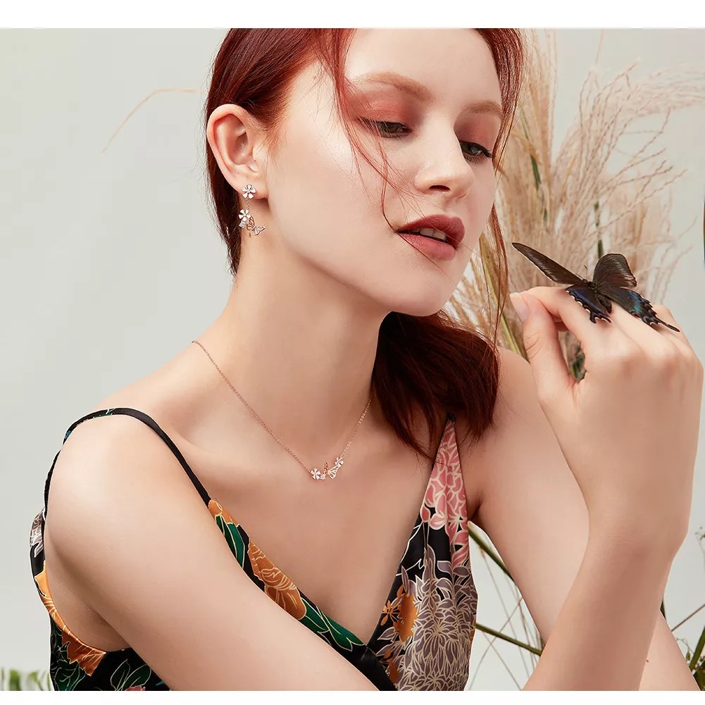 Colar Borboleta Dançante estilo Pandora Rose - BSN053